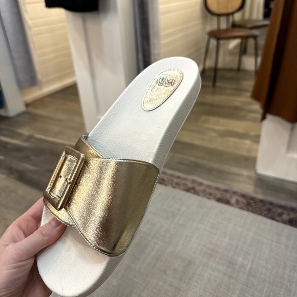 Frances Valentine Gold Slide Sandals - Picture 1 of 1
